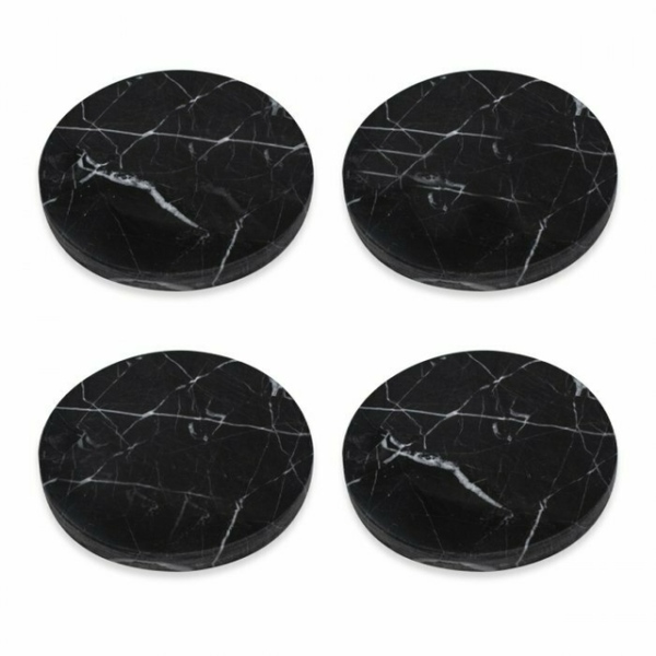 Set X4 Posavasos De Marmol Circular Luxury Black