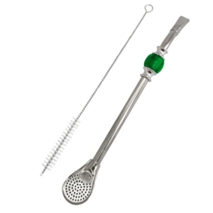 Bombilla P/mate Verde De Acero Inox Con Limpiador