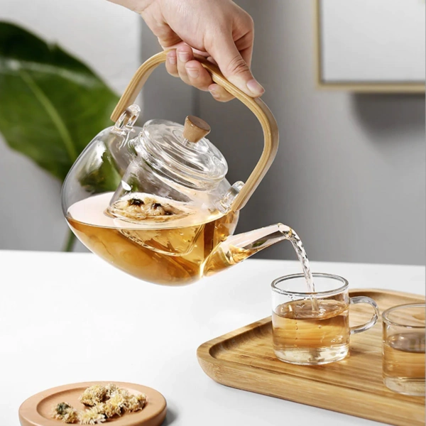 Tetera De Vidrio C/ Asa De Madera Bamboo 1.2 L - Imagen 4