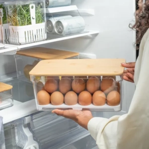 Organizador De Huevos Clear Fresh Con Tapa De Bamb