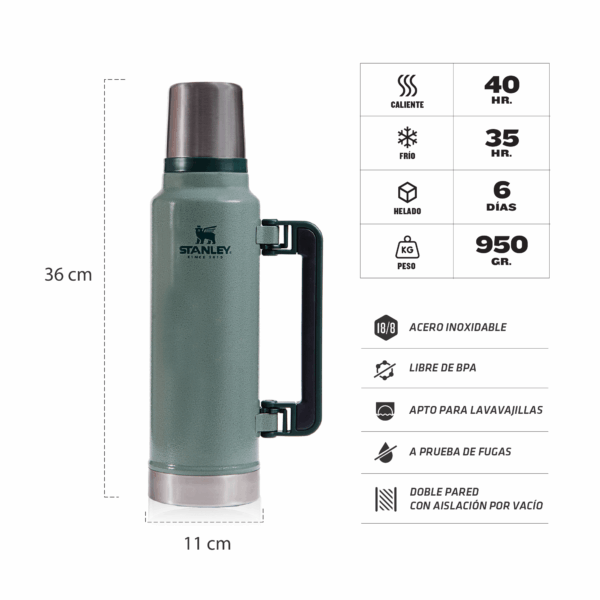 Termo Clasico 1.4 Lts. Asa Plegable- Verde - Imagen 2