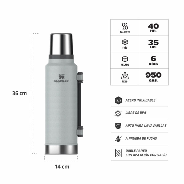 Termo Clasico 1.4 Lts. Asa Plegable Sliver - - Imagen 2