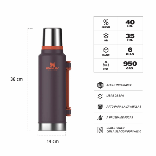 Termo Clasico 1.4 Lts. Asa Plegable Plum - - Imagen 2