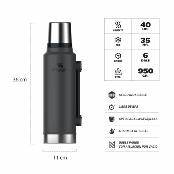 Termo Clasico 1.4 Lts. Asa Plegable Negro 2.0 - Imagen 3