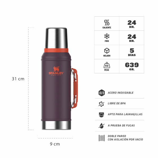 Termo Clasico 950 Ml manija Y Tapon Cebador Plum - Imagen 2