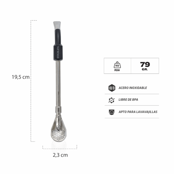 Bombilla Para Mate Spoon Negra - Imagen 2