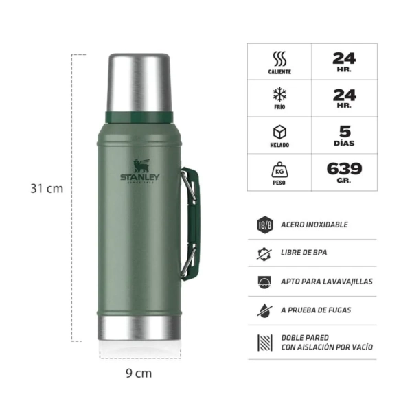 Termo Clasico 950 Ml  Con Manija Y Tapon Cebador R - Imagen 2