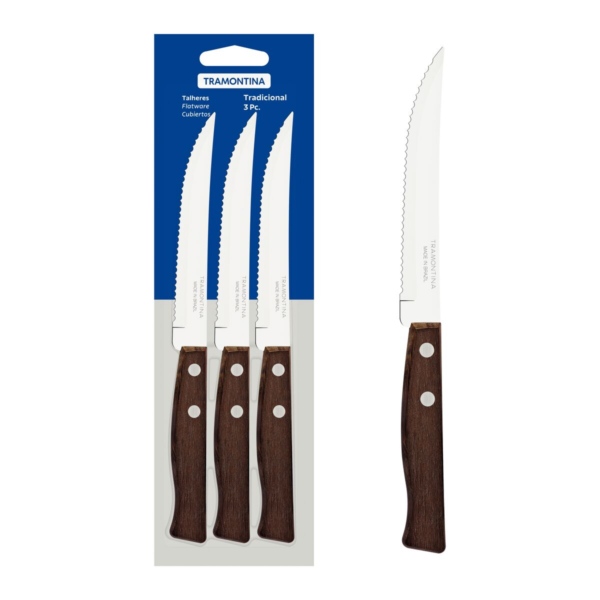 Tradicional Cuchillo Asado 5" Blister 3 Pz. Tramon