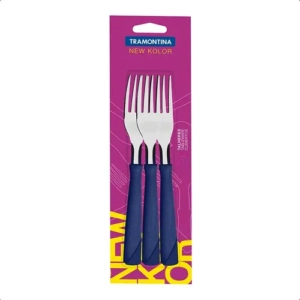 New Kolor Azul Tenedor Blister 3 Pz. Tramontina