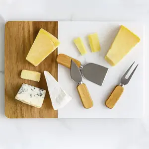 Tabla Acacia Y Marmol 35 5 X 25 X 3 Cm + Set Utens