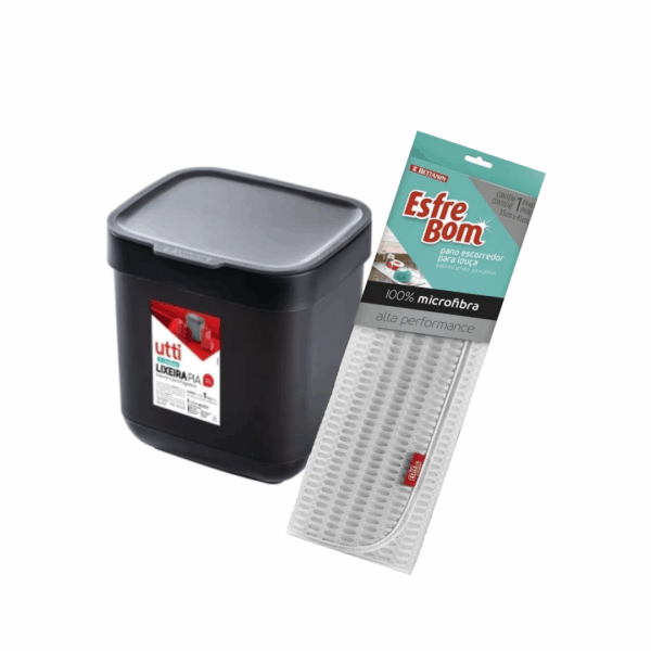 Set De Escurridor Para Vajilla Con Basurero Cesto Con Tapa De 3l Negro