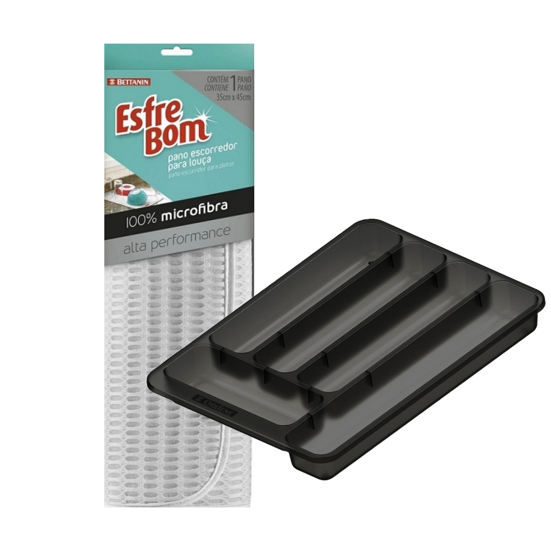 Set De Escurridor De Vajilla Con Organizador De Cubiertos Negro