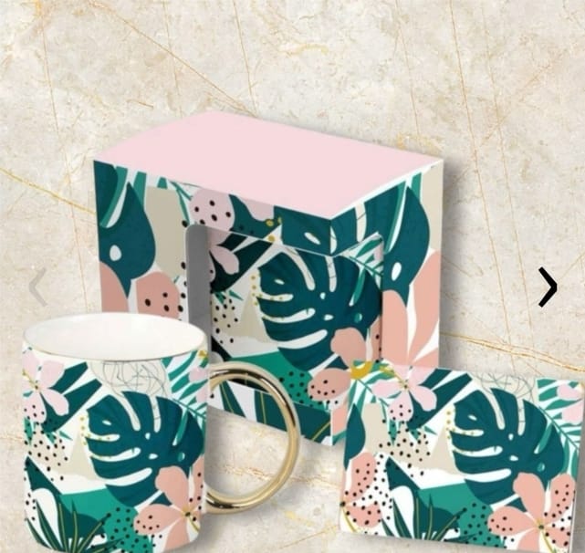 Taza De Cerámica Leaves Green + Tarjeta De Regalo - 330ml - Imagen 2