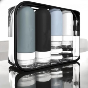 Set X Botellas Siliconadas De Viaje + Accesorios Liso - 90 Ml