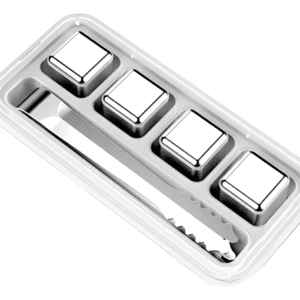 Cubos De Hielo Plateado Reutilizables De Acero Inoxidable + Pinza - 4 Cubos