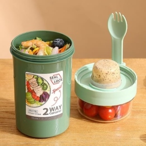 Pote Para Yogur / Frutas 2 En 1 + Salsero Tamaño S Con Cuchara(560+230ml)