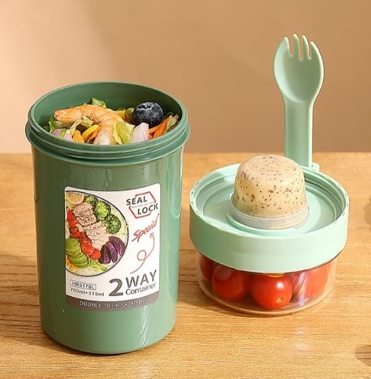 Pote Para Yogur / Frutas 2 En 1 + Salsero Tamaño S Con Cuchara(560+230ml)