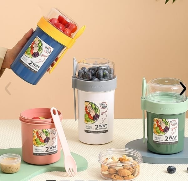Pote Para Yogur / Frutas 2 En 1 + Salsero Tamaño S Con Cuchara(560+230ml) - Imagen 6