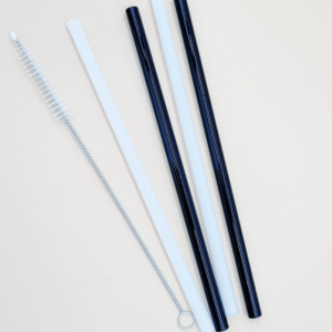 Set De Sorbetes De Vidrio Eco Friendly + Limpiador Blanco&negro - 5pzas