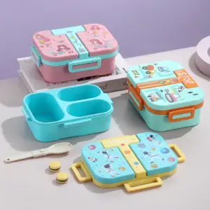 Taper Lunch Box Con 3 Divisiones + Cuchara Dibujitos Animados - 19.7*14.5*7.2 Cm