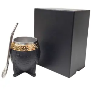 Set De Mate Imperial Onyx De Acero Premium En Caja C/ Bombilla De Acero