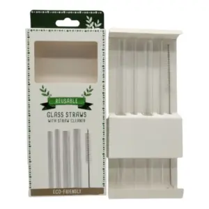 Set De Sorbetes De Vidrio Para Bubble Tea + Limpiador - 5pzas / Transparente