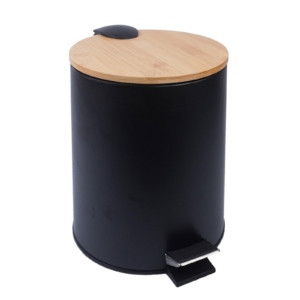 Cesto De Basura De Metal Y BambÚ Cierre Soft Negro (5 Litros)