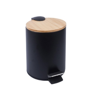 Cesto De Basura De Metal Y BambÚ Cierre Soft Negro (3 Litros)