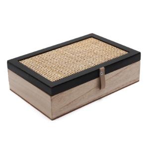 Caja De Madera Con Tapa De RatÁn Rectangular (6 Espacios)