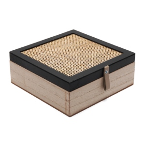Caja De Madera Con Tapa De RatÁn Cuadrada (4 Espacios)