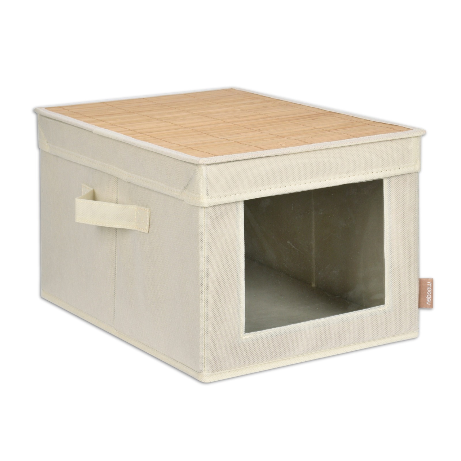 Caja Plegable Forrada En Tela Y BambÚ Con Tapa Y Ventana