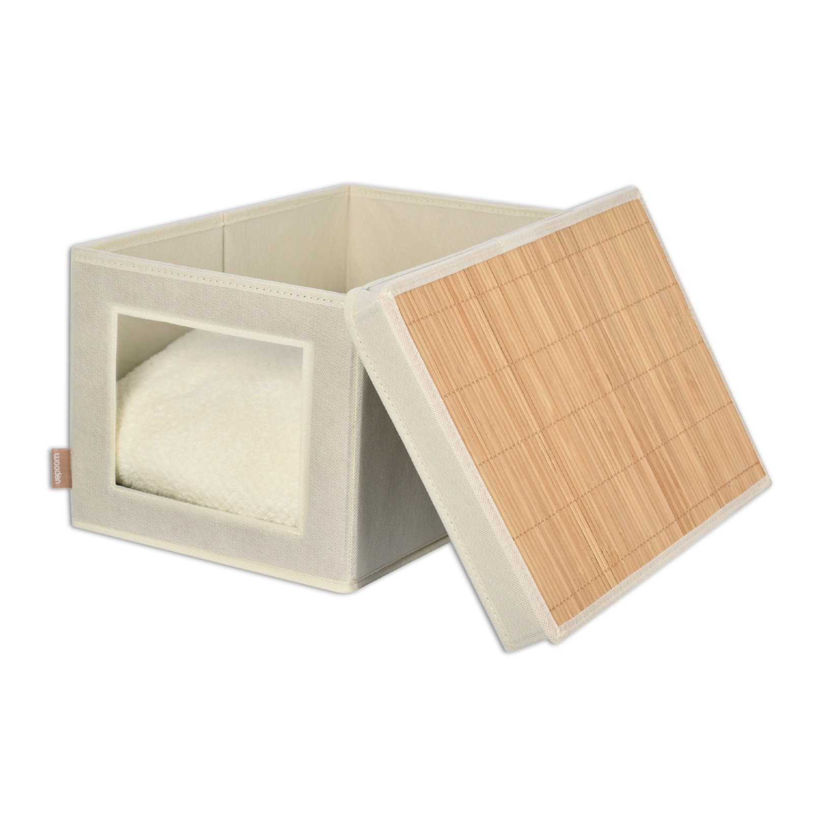 Caja Plegable Forrada En Tela Y BambÚ Con Tapa Y Ventana - Imagen 2