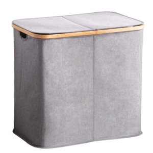 Cesto Laundry De Tela Estructura De Bambu Rectangular 2 Tapas