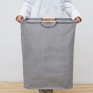 Cesto Laundry De Tela Con Manija De Madera