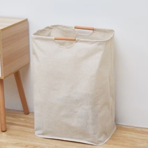 Cesto Laundry De Tela Con Manija De Madera