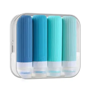 Set X 4 Botellas Siliconadas De Viaje Liso Celeste - 90 Ml