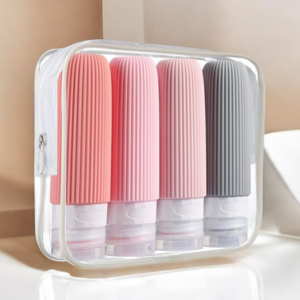 Set X 4 Botellas Siliconadas De Viaje Liso Rosa - 90 Ml