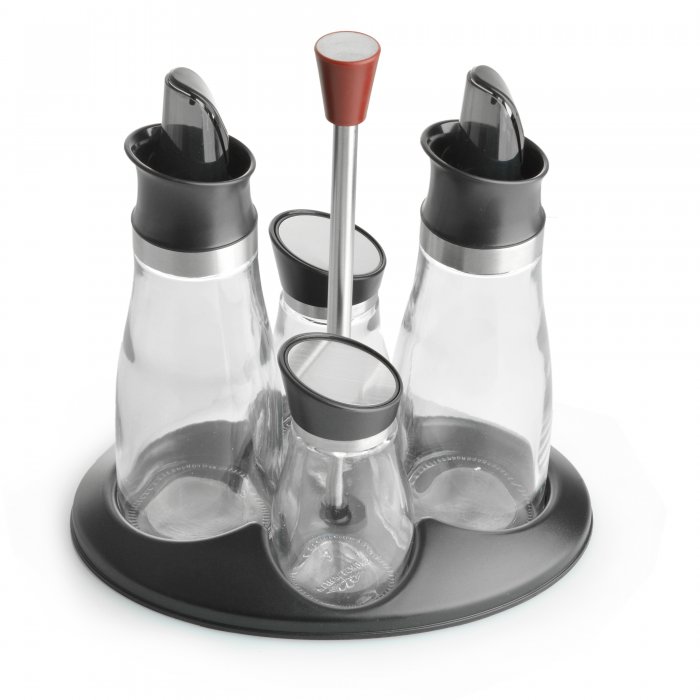 Set Alcuza Glass Aceitero Vinagrero Sal Pimienta