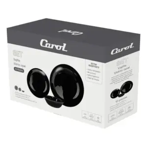 Set X12 Piezas Vajilla Platos Bowl Vidrio Opal Carol Negro