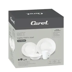 Set Vajilla 16 Piezas Vidrio Opal Circular Blanco