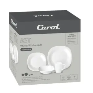 Set Vajilla 16 Piezas Vidrio Opal Cuadrado Blanco